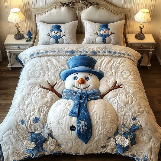 Elegant Winter Snowman 3-Piece Quilted Bedding Set GFTOAB1688