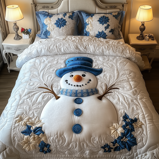 Elegant Winter Snowman 3-Piece Quilted Bedding Set GFTOAB1689