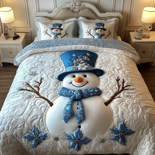 Elegant Winter Snowman 3-Piece Quilted Bedding Set GFTOAB1690