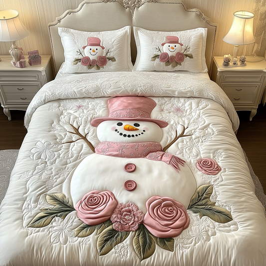 Elegant Winter Snowman 3-Piece Quilted Bedding Set GFTOAB1691