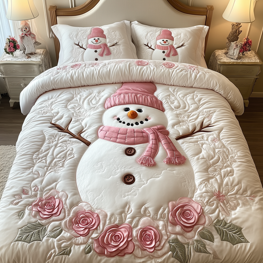 Elegant Winter Snowman 3-Piece Quilted Bedding Set GFTOAB1692