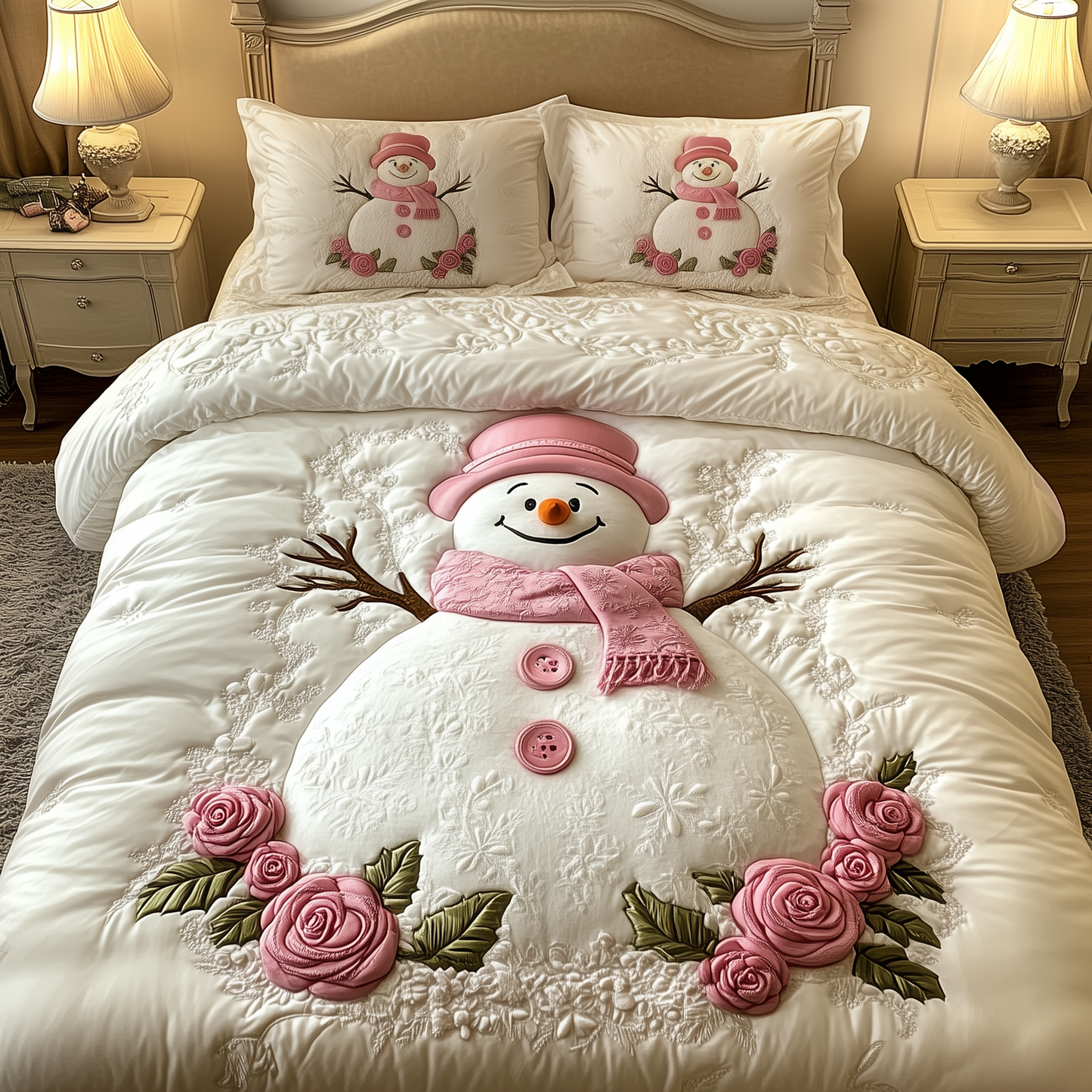 Elegant Winter Snowman 3-Piece Quilted Bedding Set GFTOAB1693