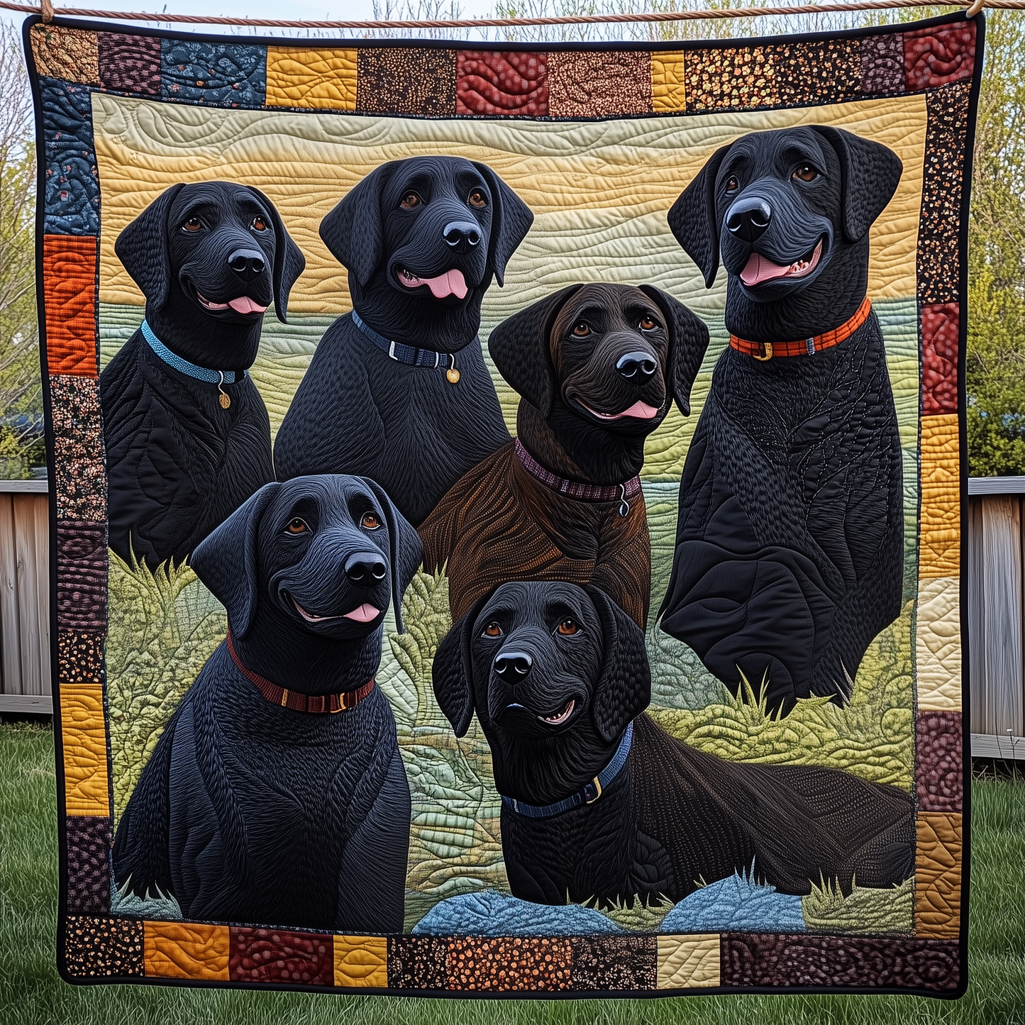 Black Labrador Dogs Quilted Blanket GFTOAB2278