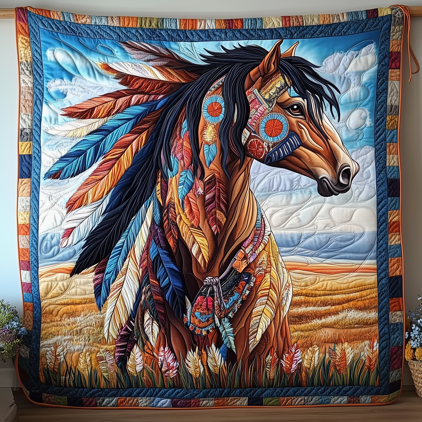 Native Horse Quilted Blanket GFTOAB2291