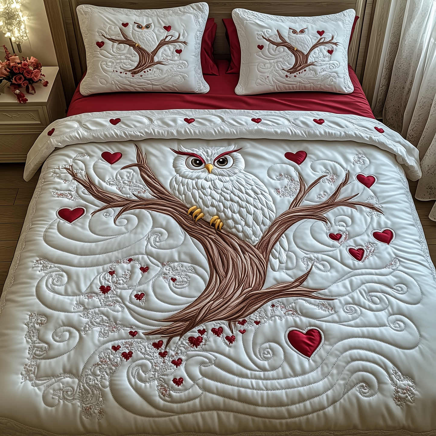 Winter Owl 3-Piece Quilted Bedding Set GFTOAB2295