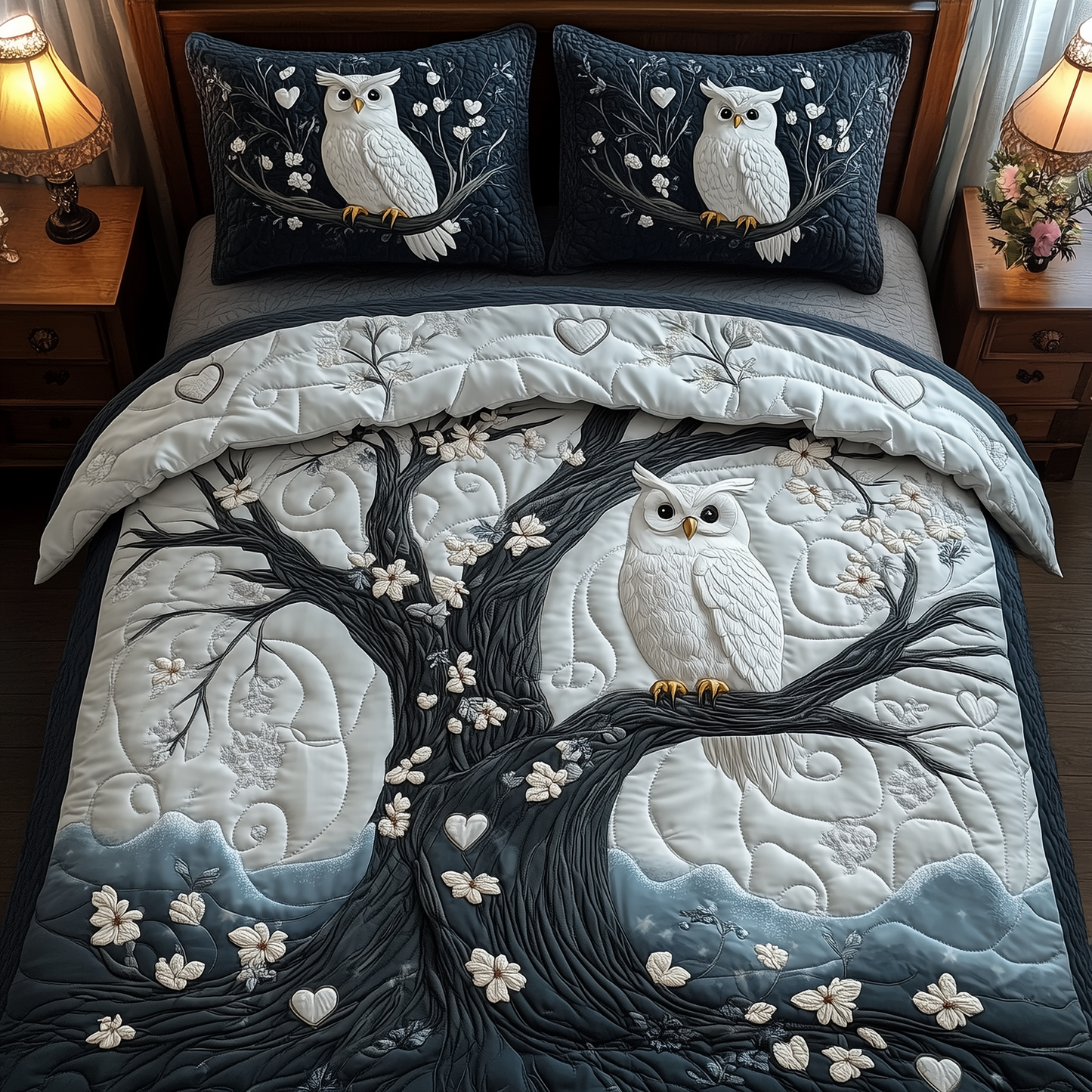 Winter Owl 3-Piece Quilted Bedding Set GFTOAB2297