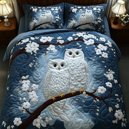 Winter Owl Couple 3-Piece Quilted Bedding Set GFTOAB2302