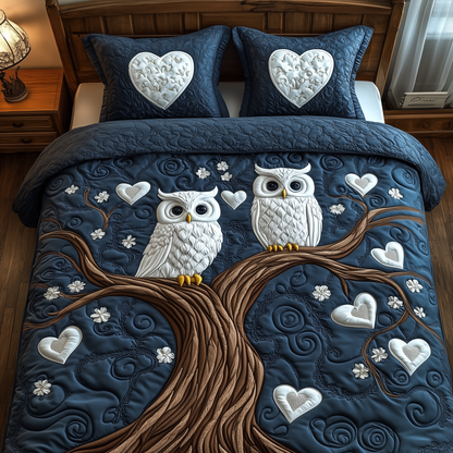 Winter Owl Couple 3-Piece Quilted Bedding Set GFTOAB2304