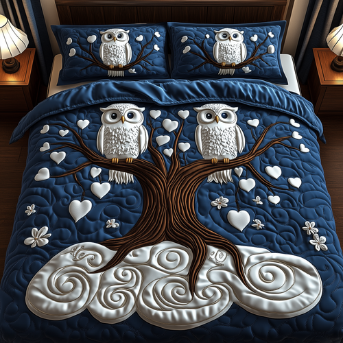 Winter Owl Couple 3-Piece Quilted Bedding Set GFTOAB2305