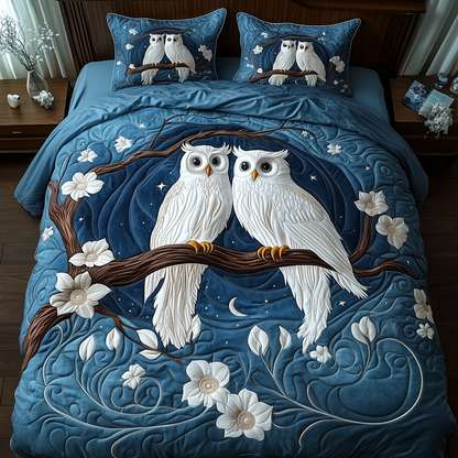 Winter Owl Couple 3-Piece Quilted Bedding Set GFTOAB2306