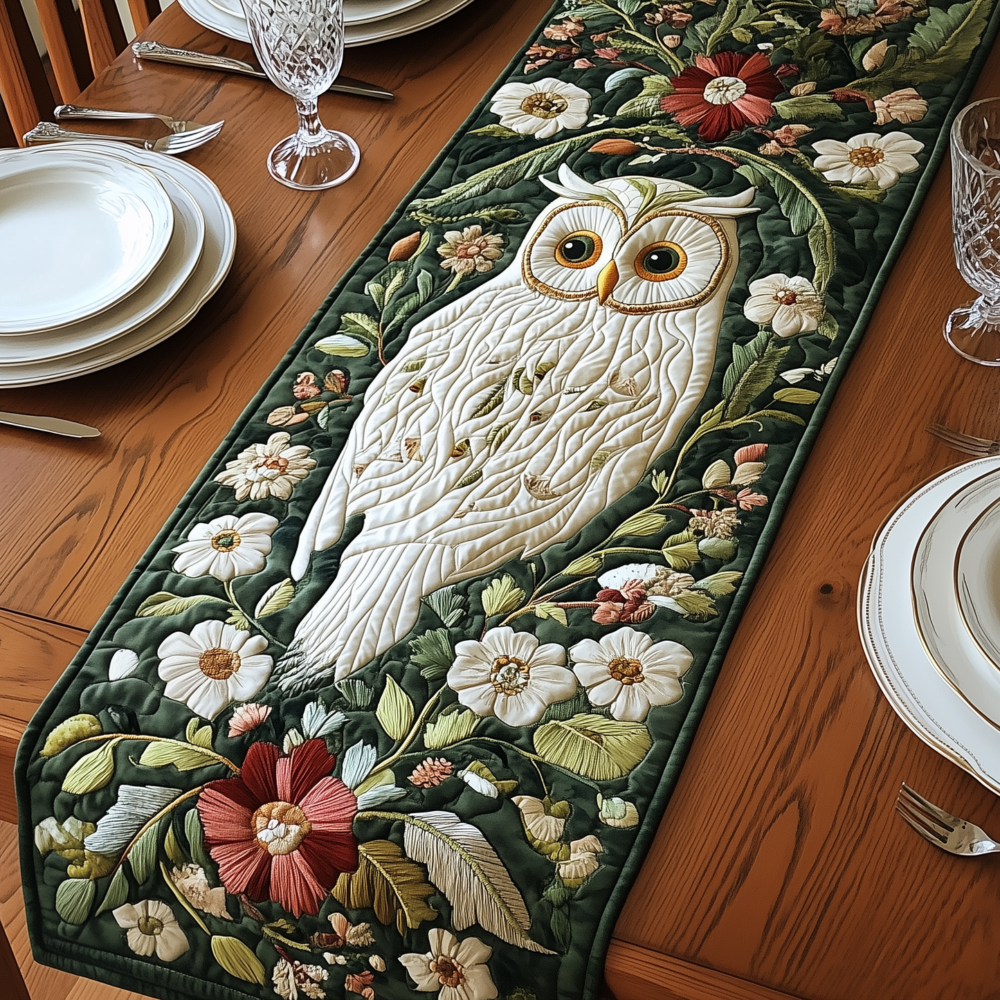 Floral Owl Quilted Table Runner GFTOAB2338