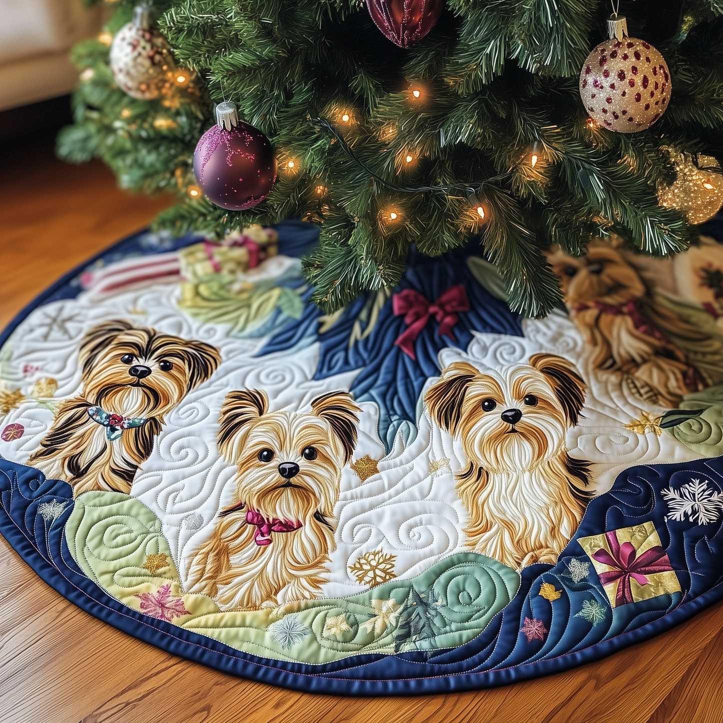 Christmas Yorkie Quilted Tree Skirt GFTOAB242