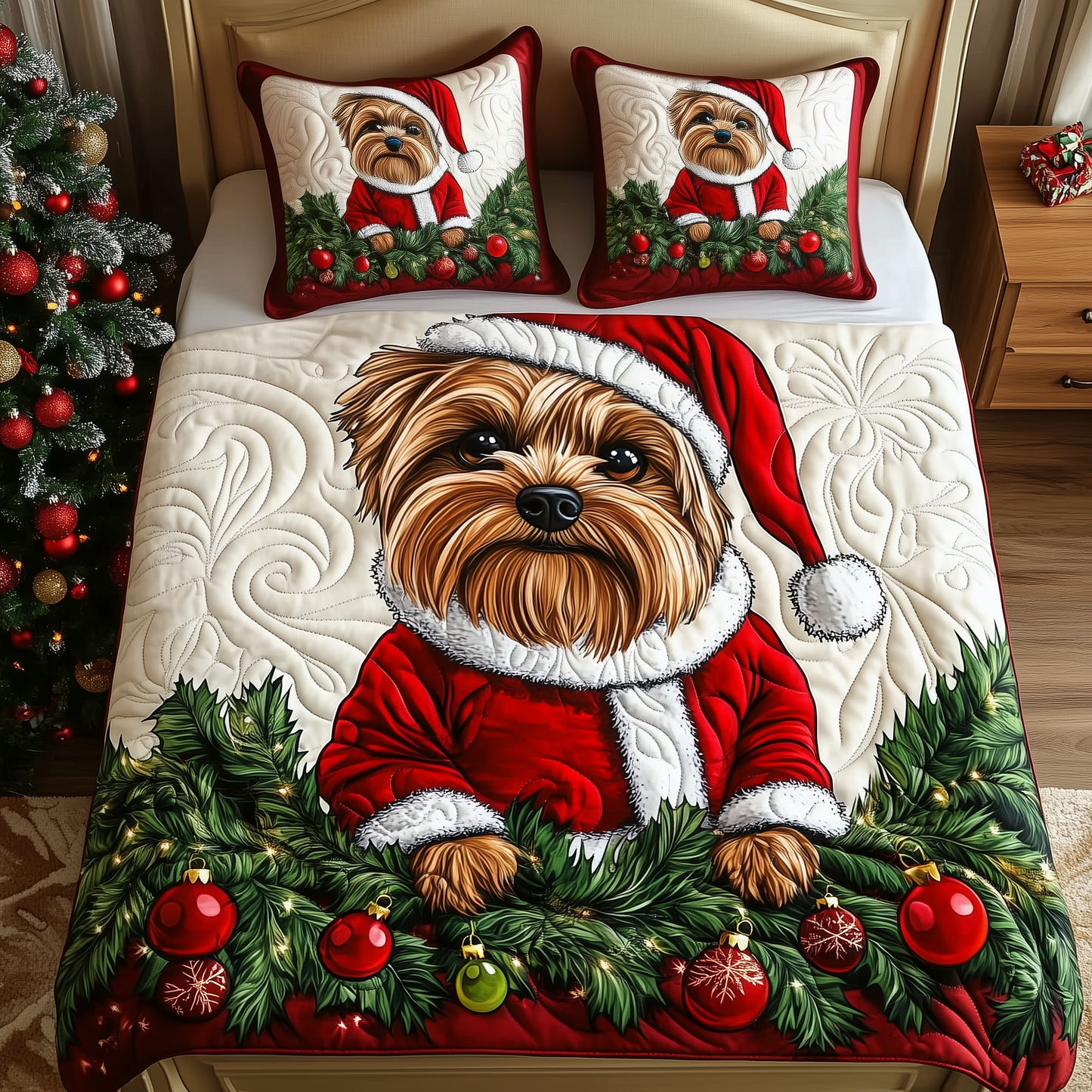 Christmas Yorkshire Terrier 3-Piece Quilted Bedding Set GFTOAB262