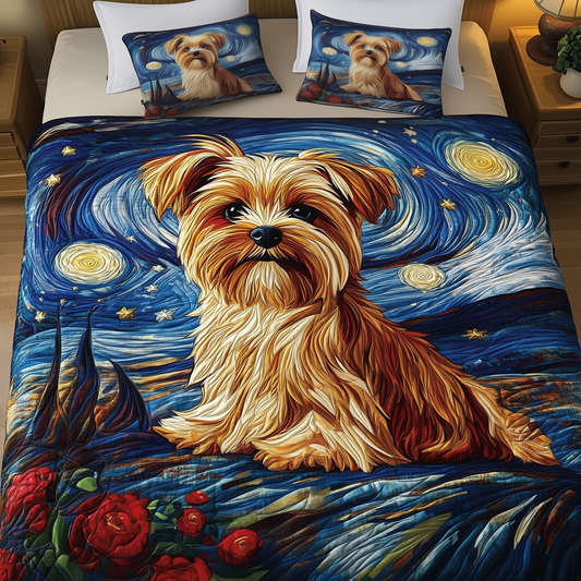 Yorkie Starry Night 3-Piece Quilted Bedding Set GFTOAB270