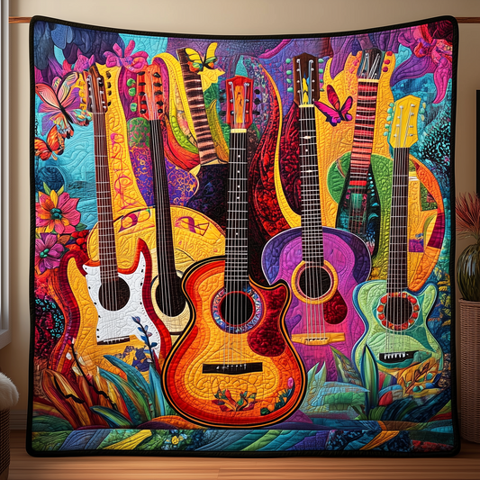 Colorful Guitar Sunshine Quilted Blanket GFTOHD008