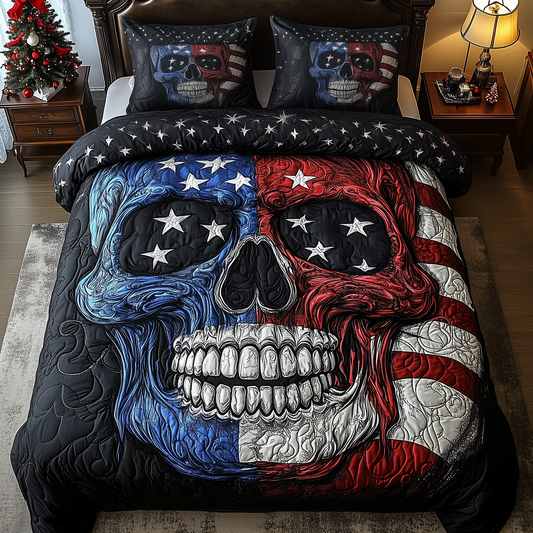 American Pride Skull 3-Piece Quilted Bedding Set GFTOHD1319