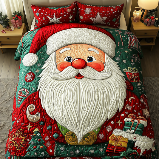 Holiday Joyful Santa 3-Piece Quilted Bedding Set GFTOHD1444