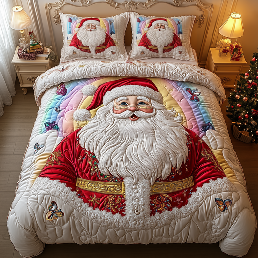 Holiday Joyful Santa 3-Piece Quilted Bedding Set GFTOHD1446