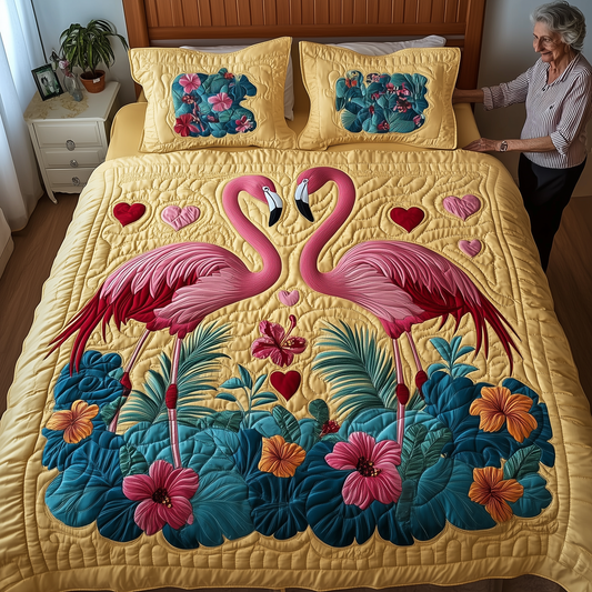 Flamingo Love Paradise 3-Piece Quilted Bedding Set GFTOHD1883