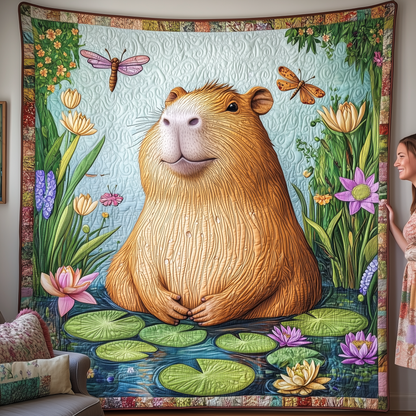 Capybara in the Pond Quilted Blanket GFTOHD1893