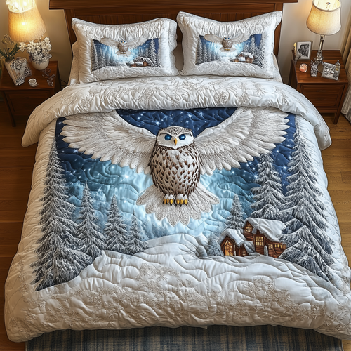 Majestic Winter Owl 3-Piece Quilted Bedding Set GFTOHD1904