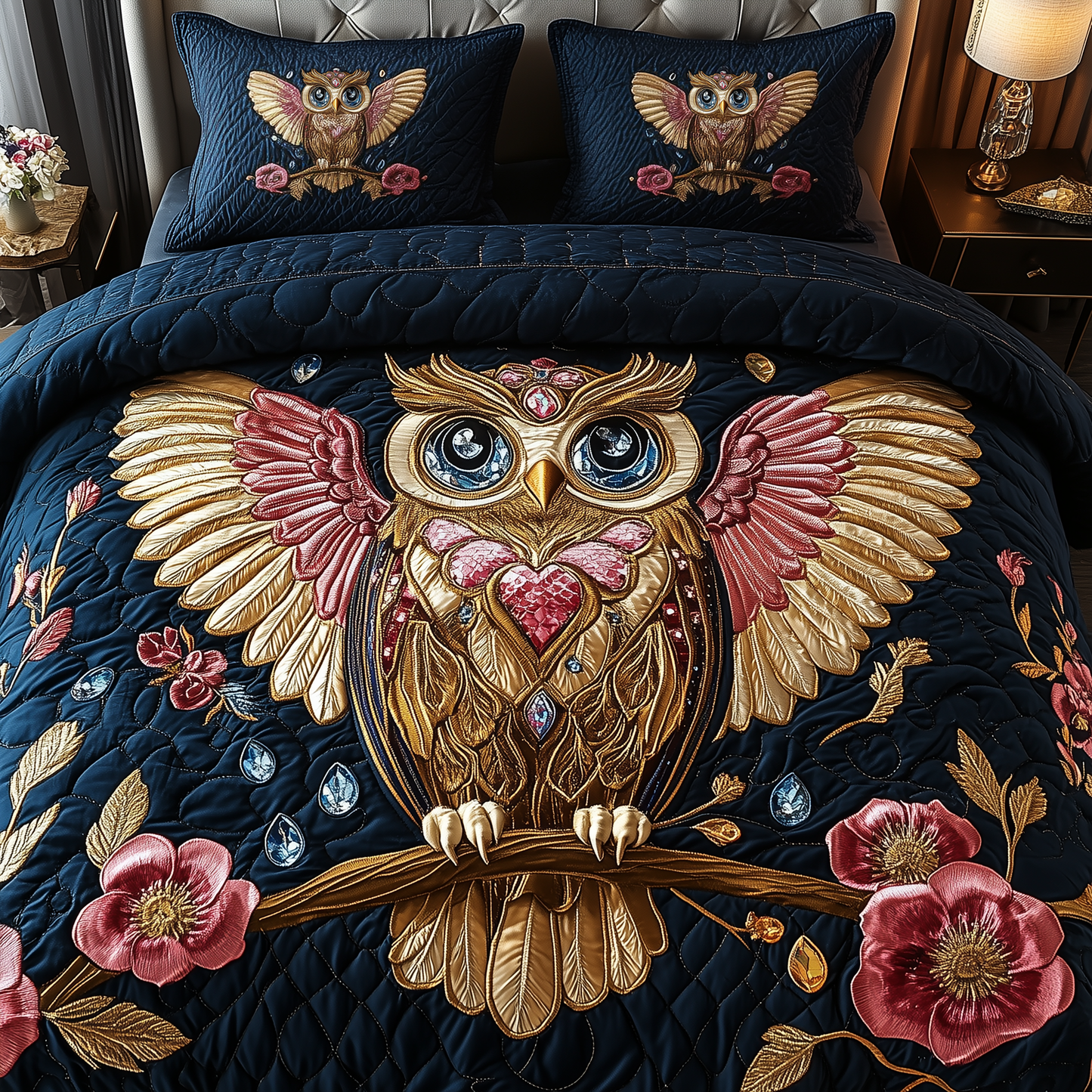 Majestic Owl Bloom 3-Piece Quilted Bedding Set GFTOHD1910