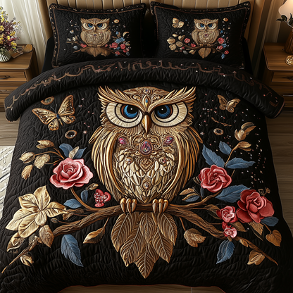 Majestic Owl Bloom 3-Piece Quilted Bedding Set GFTOHD1911