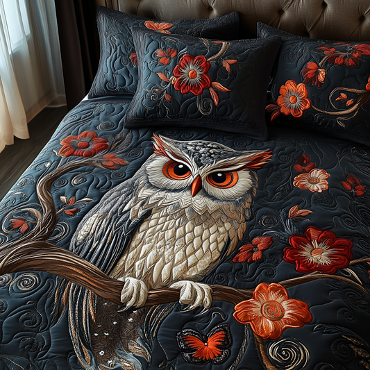 Majestic Owl Bloom 3-Piece Quilted Bedding Set GFTOHD1912