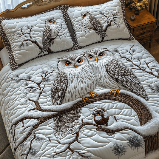 Snowy Lovebirds 3-Piece Quilted Bedding Set GFTOHD1921