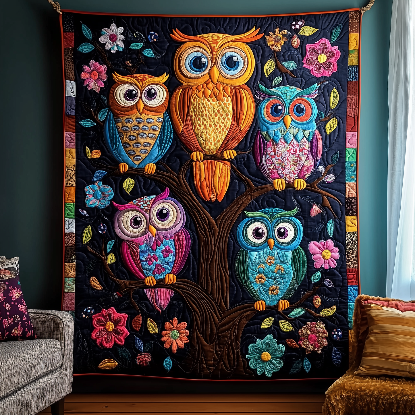 Fantasy Owl Forest Quilted Blanket GFTOHD1928