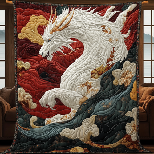 Royal White Dragon Quilted Blanket GFTOHD1964