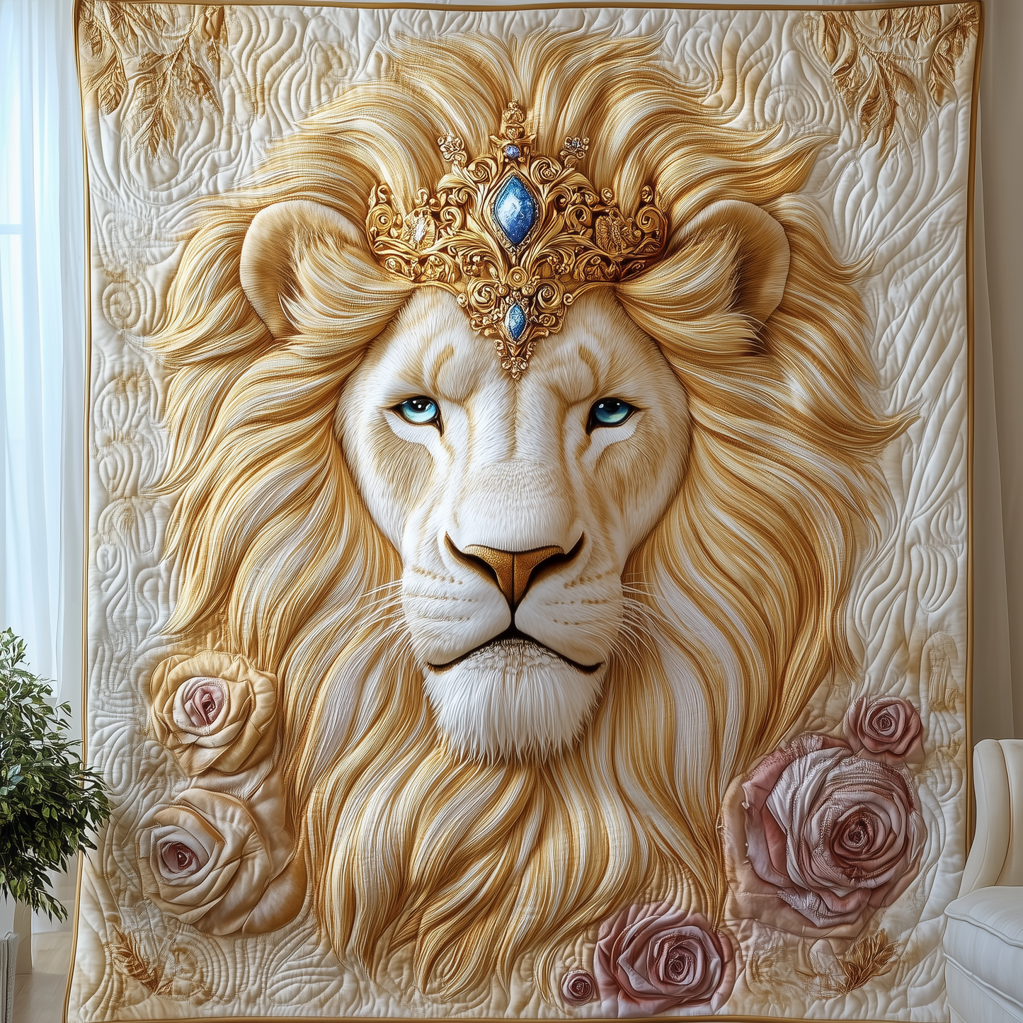 Majestic Lion Bloom Quilted Blanket GFTOHD1971