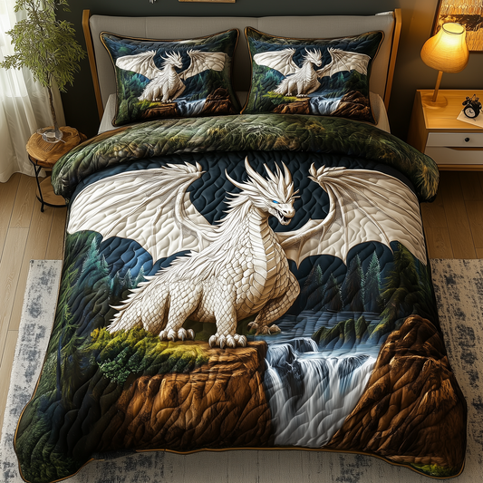 Majestic White Dragon 3-Piece Quilted Bedding Set GFTOHD1997