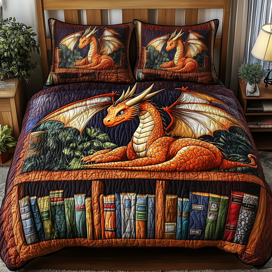 The Librarian Dragon 3-Piece Quilted Bedding Set GFTOHD2000