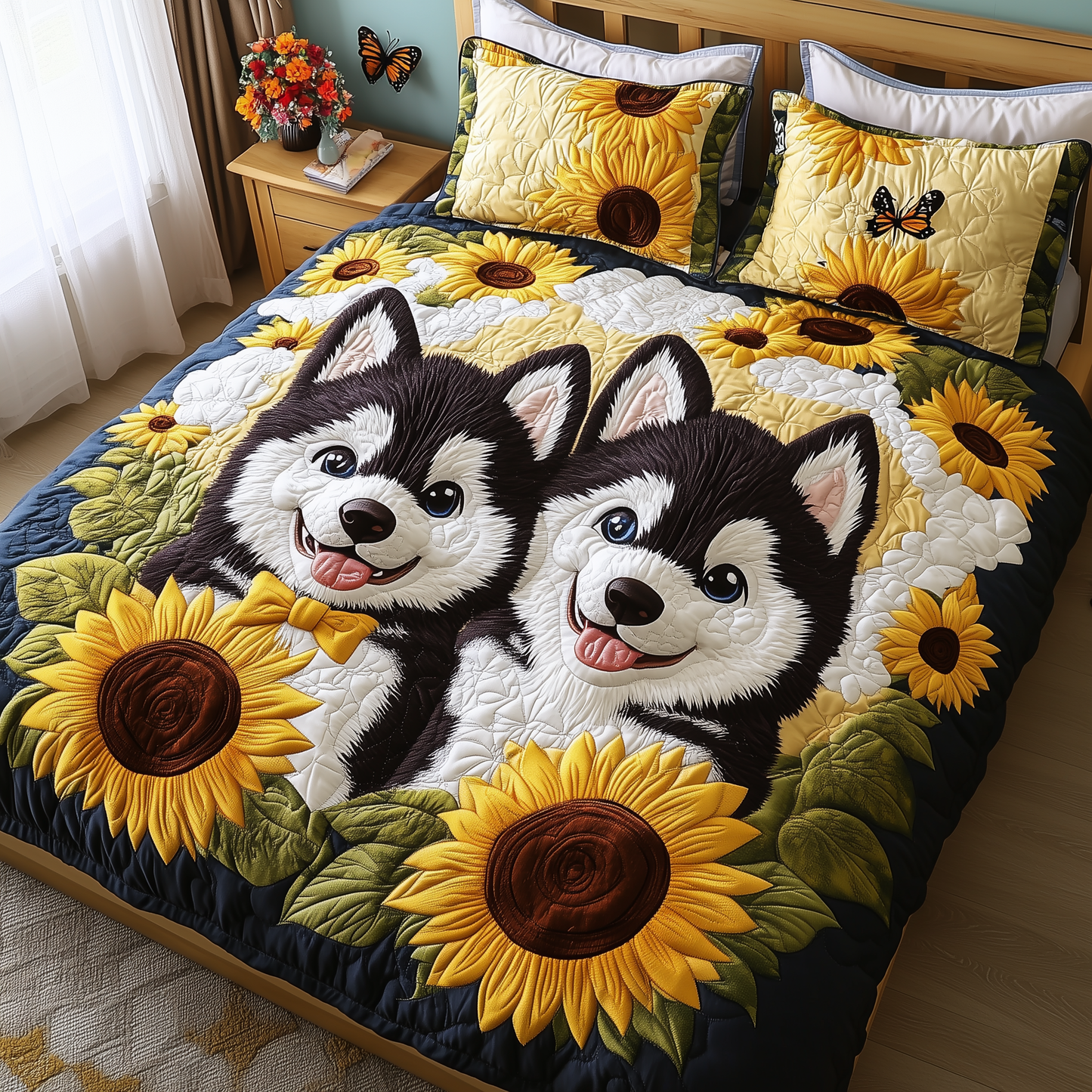 Sunflower Husky Paradise 3-Piece Quilted Bedding Set GFTOHD2006