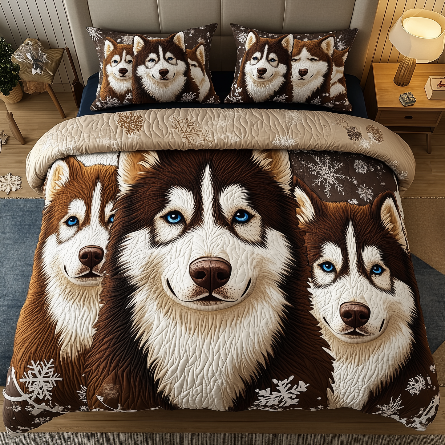 Arctic Stare Husky 3-Piece Quilted Bedding Set GFTOHD2010