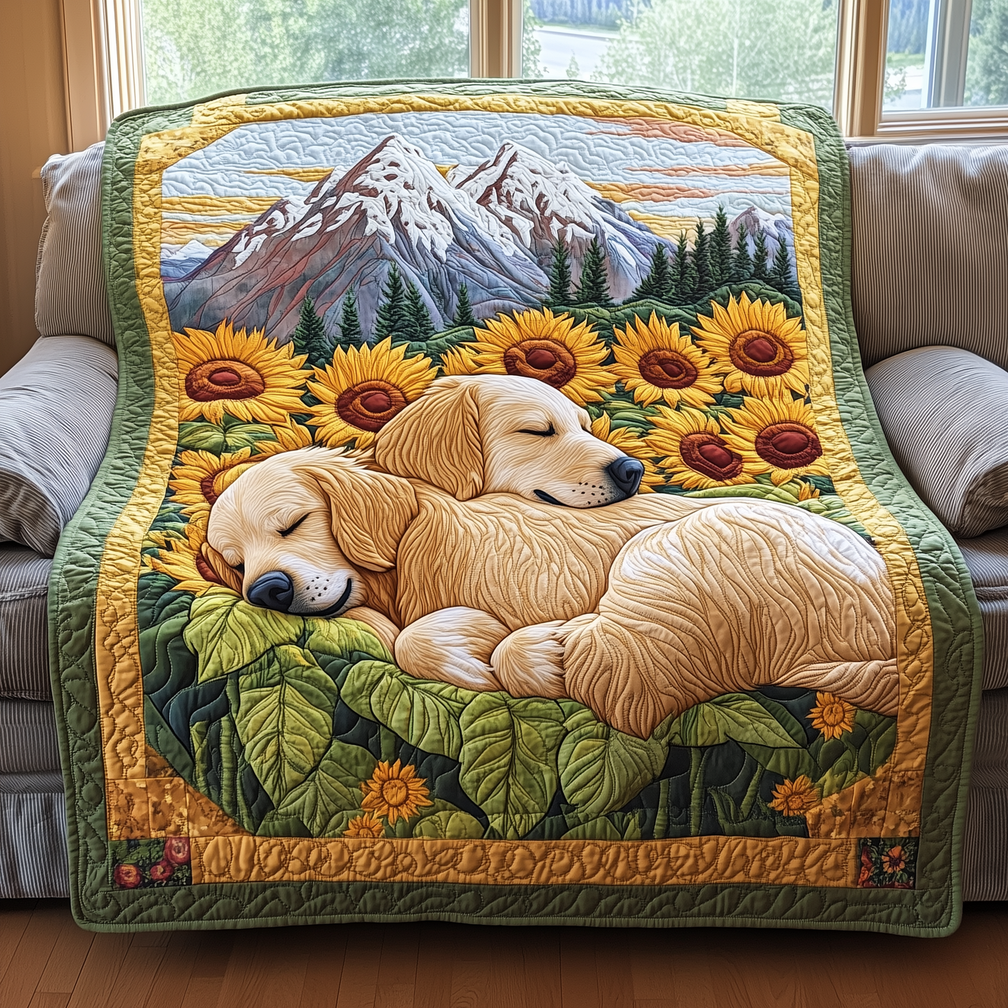 Golden Amid Blooms Quilted Blanket GFTOHD2295