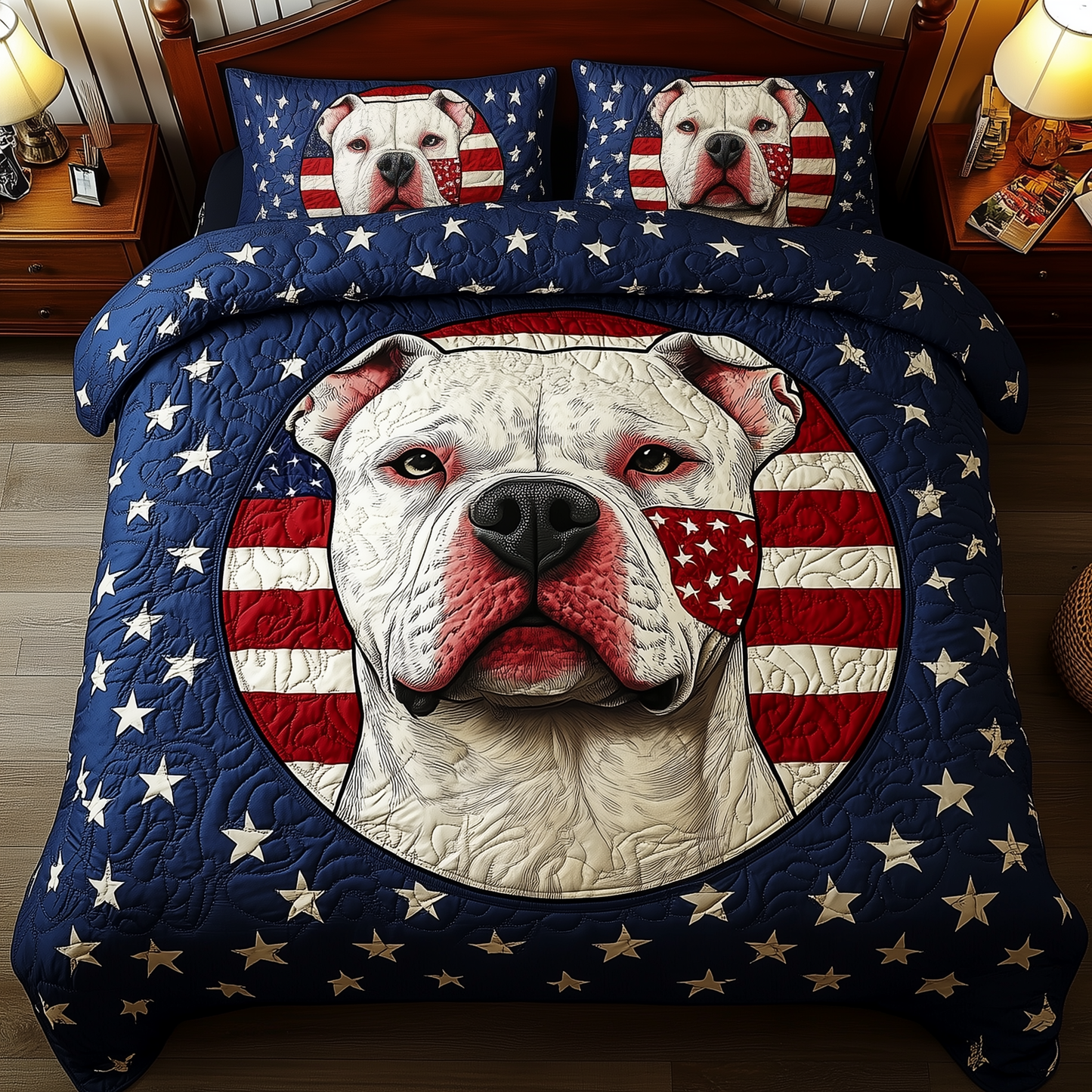 American Spirit Pitbull 3-Piece Quilted Bedding Set GFTOHD483