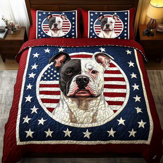 American Spirit Pitbull 3-Piece Quilted Bedding Set GFTOHD485