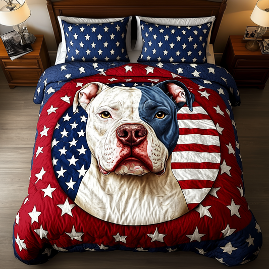 American Spirit Pitbull 3-Piece Quilted Bedding Set GFTOHD486