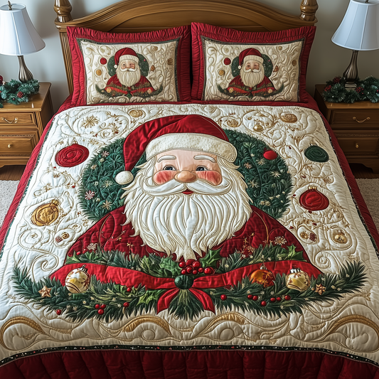 Santa Christmas Cheer 3-Piece Quilted Bedding Set GFTOHD829