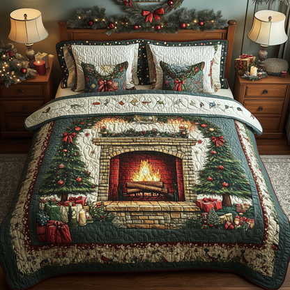 Christmas Cozy Fireplace 3-Piece Quilted Bedding Set GFTOHD848