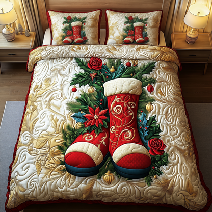 Christmas Santa Boots 3-Piece Quilted Bedding Set GFTOHD985