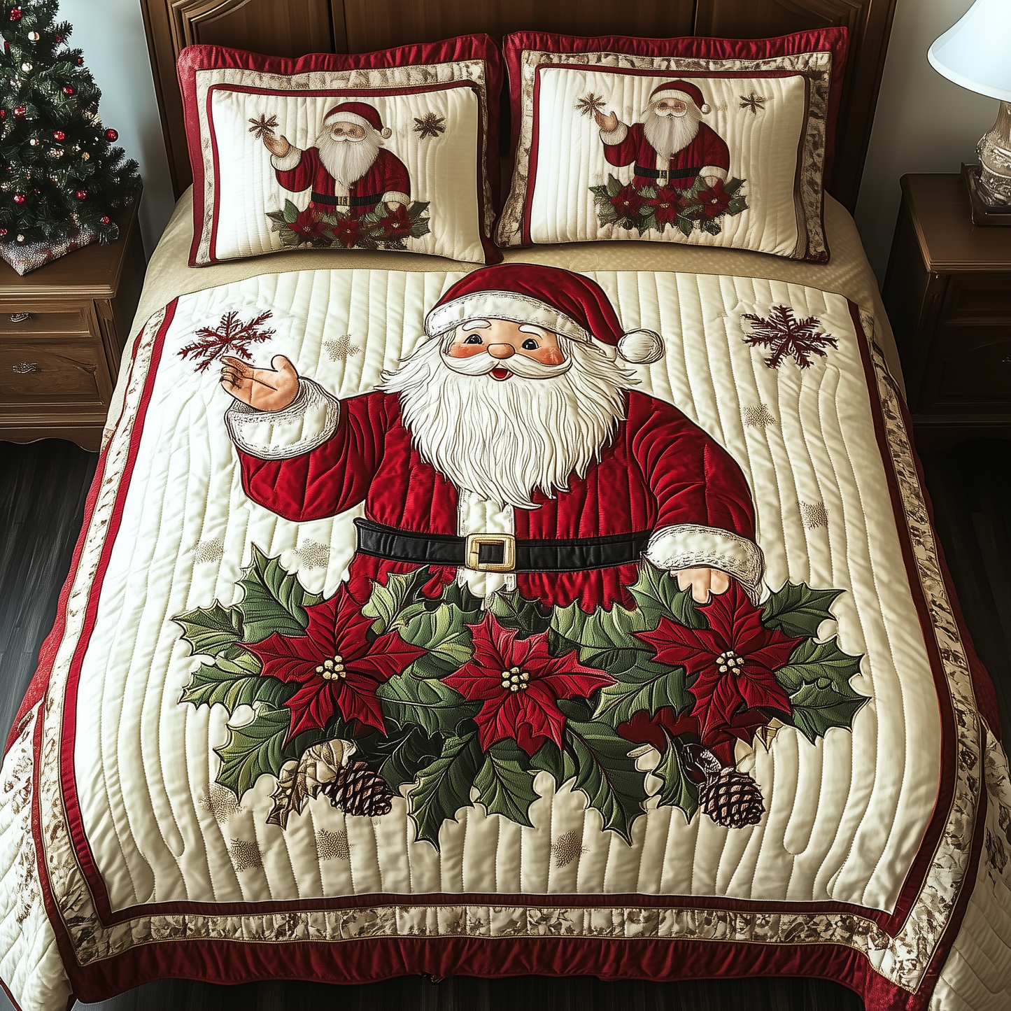 Joyful Santa Claus 3-Piece Quilted Bedding Set GFTONL1200