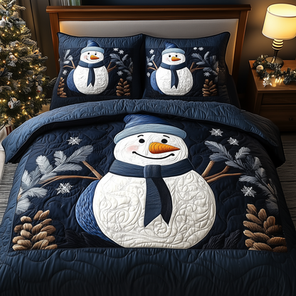 Cheerful Snowman 3-Piece Quilted Bedding Set GFTONL1528