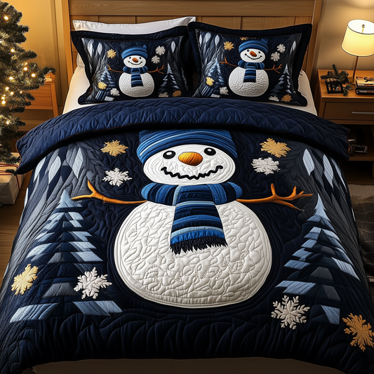 Cheerful Snowman 3-Piece Quilted Bedding Set GFTONL1529