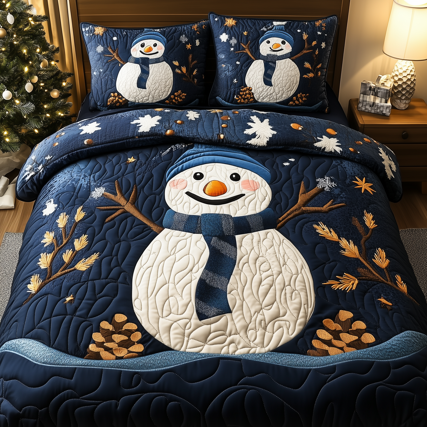 Cheerful Snowman 3-Piece Quilted Bedding Set GFTONL1530