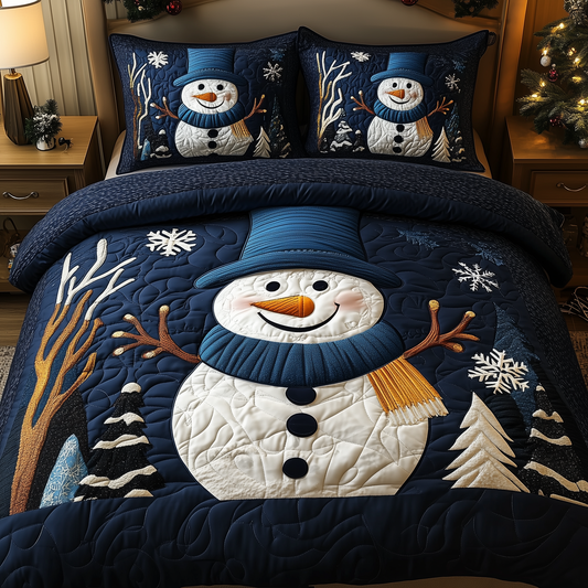 Cheerful Snowman 3-Piece Quilted Bedding Set GFTONL1531