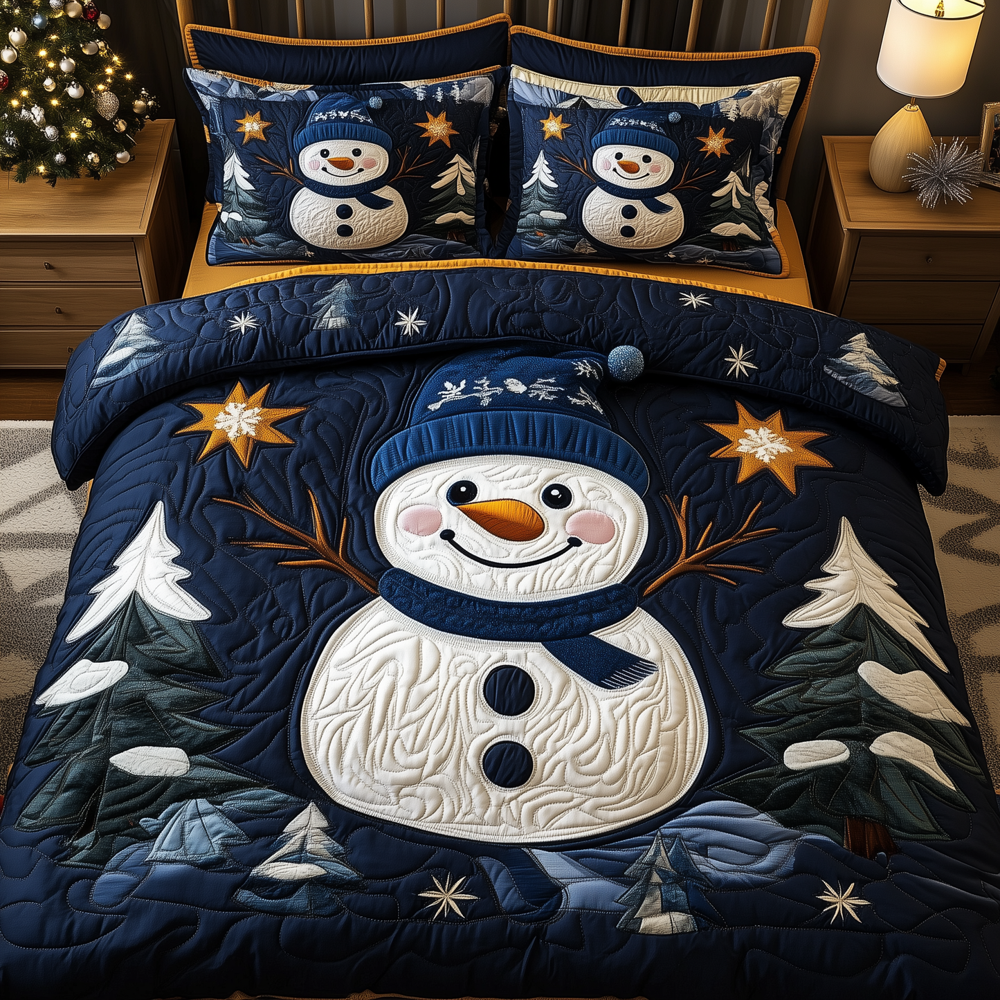 Cheerful Snowman 3-Piece Quilted Bedding Set GFTONL1532