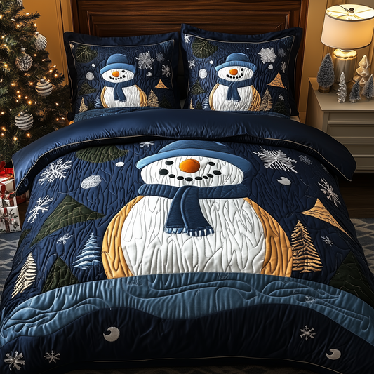 Cheerful Snowman 3-Piece Quilted Bedding Set GFTONL1533